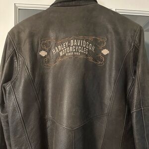 Brown leather Harley Davidson jacket.
